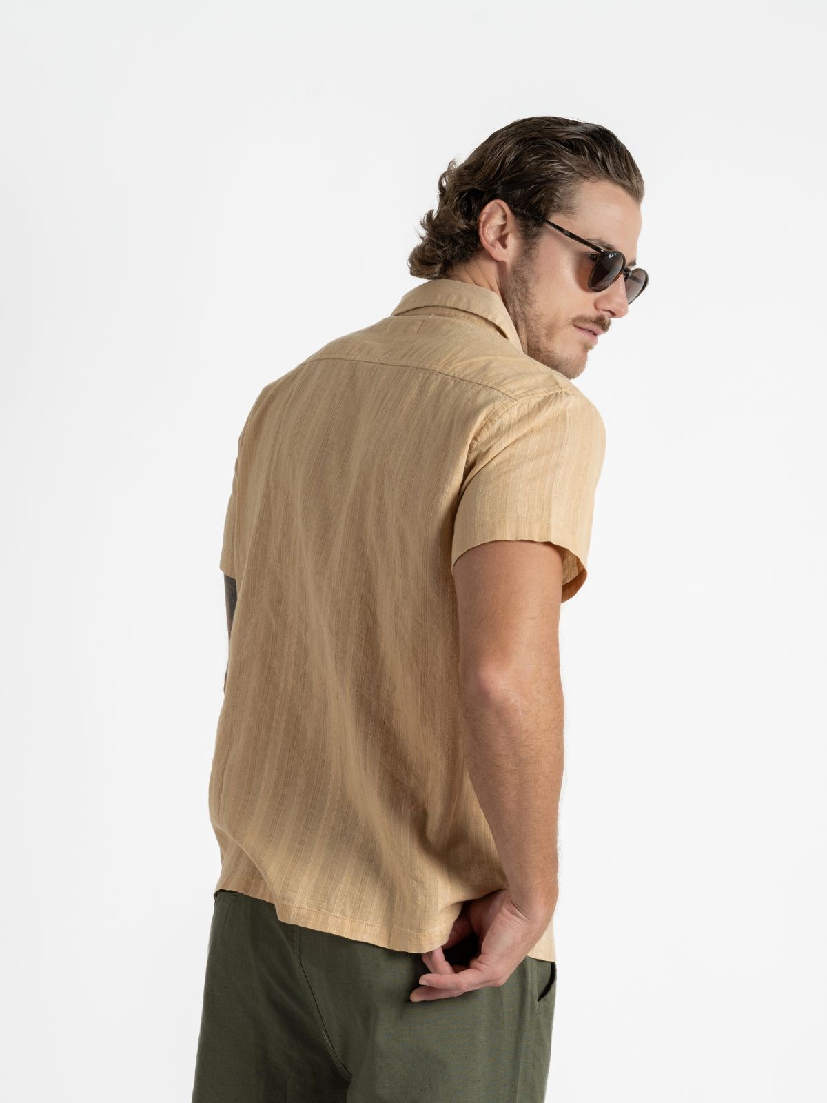 Camisa para Hombre - Camisa Manga Corta Fancy Dobby Beige