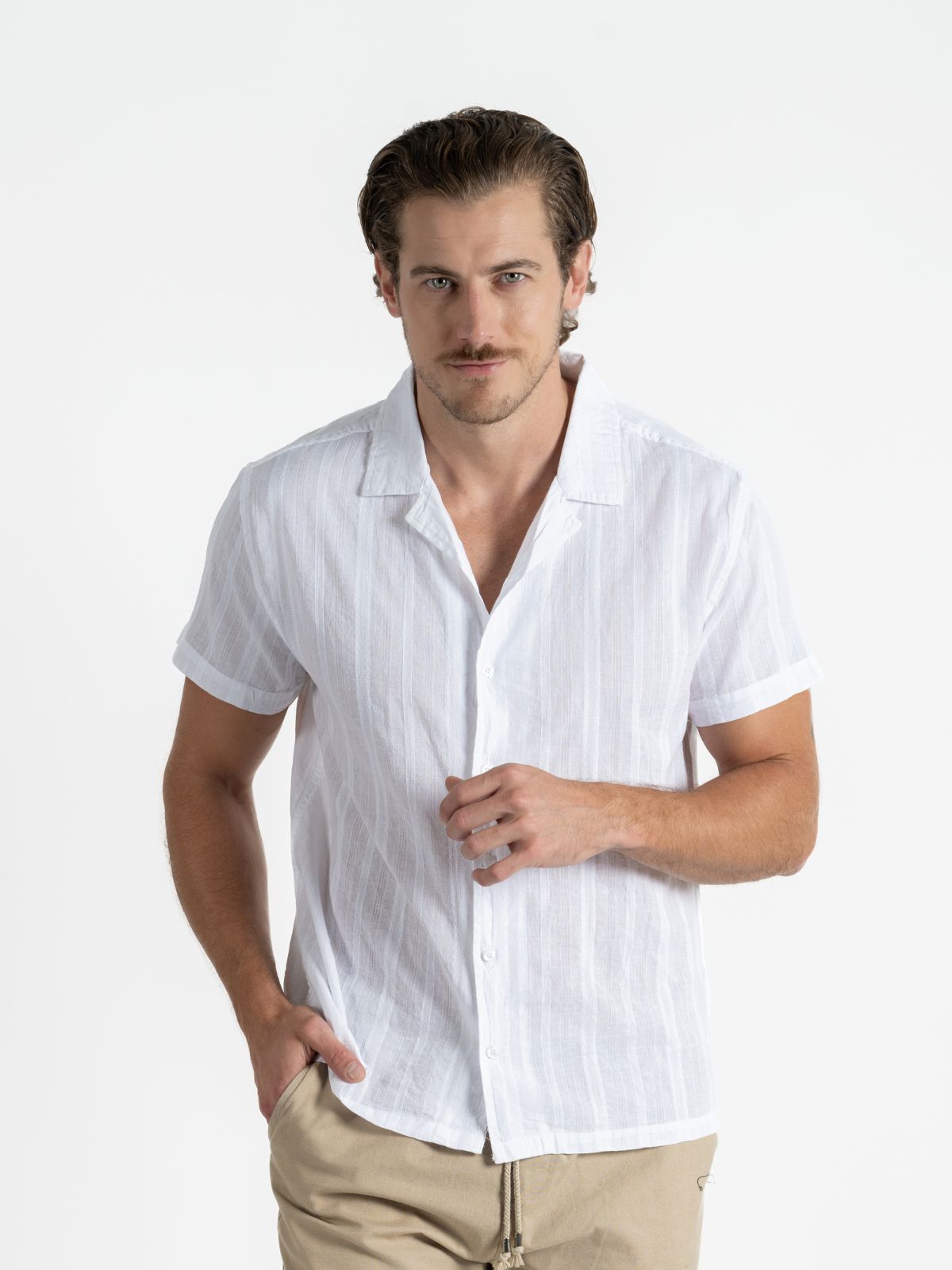 Camisa para hombre adulto Manga Corta - Dobby Blanca - Pura Vida