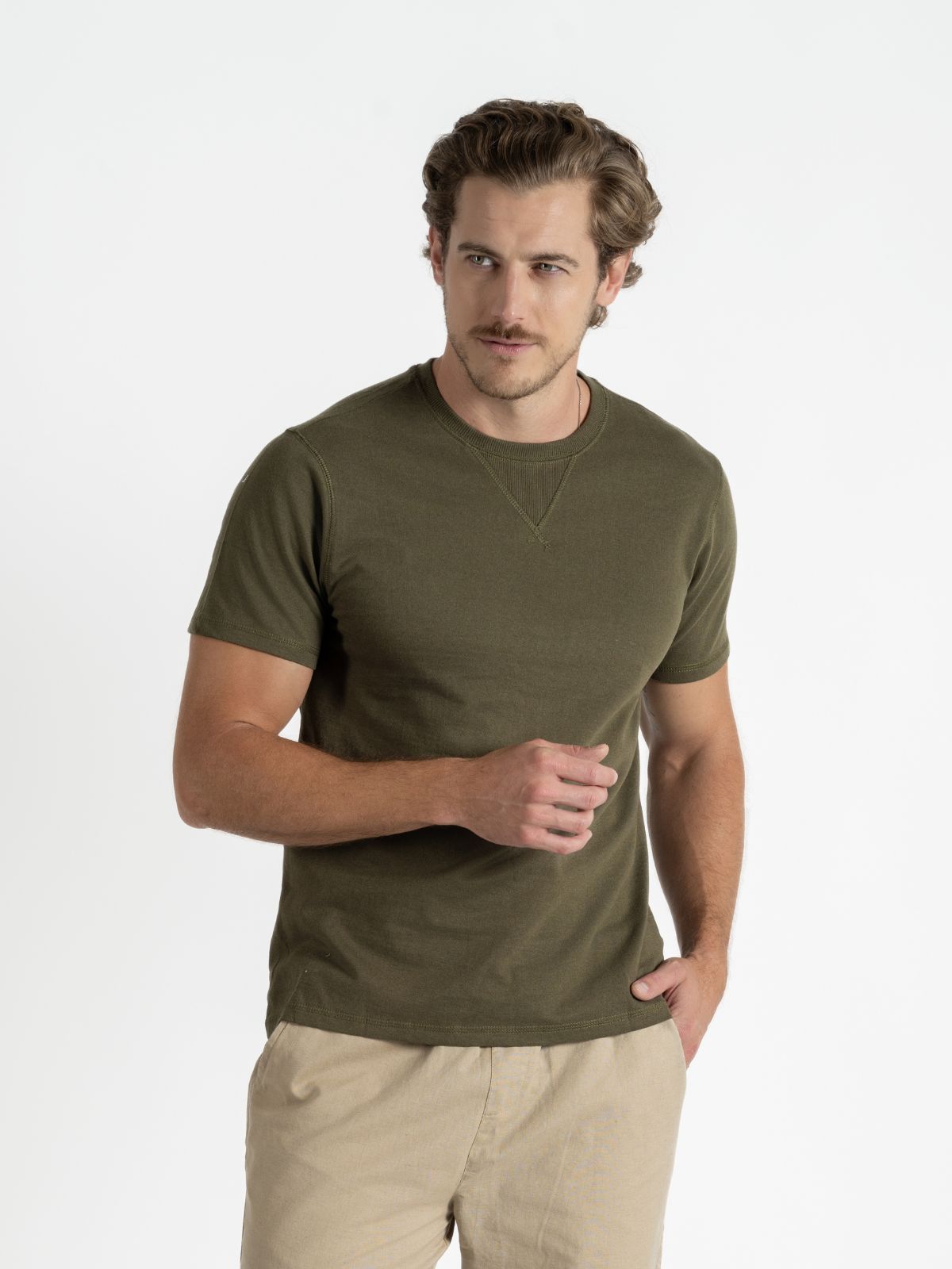 Playera para Hombre - Playera Cuello Redondo French Terry Olivo