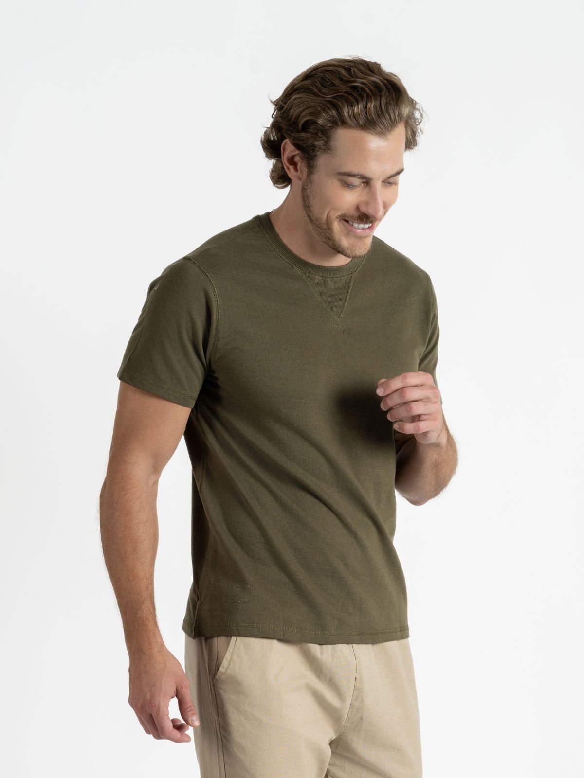 Playera para Hombre - Playera Cuello Redondo French Terry Olivo