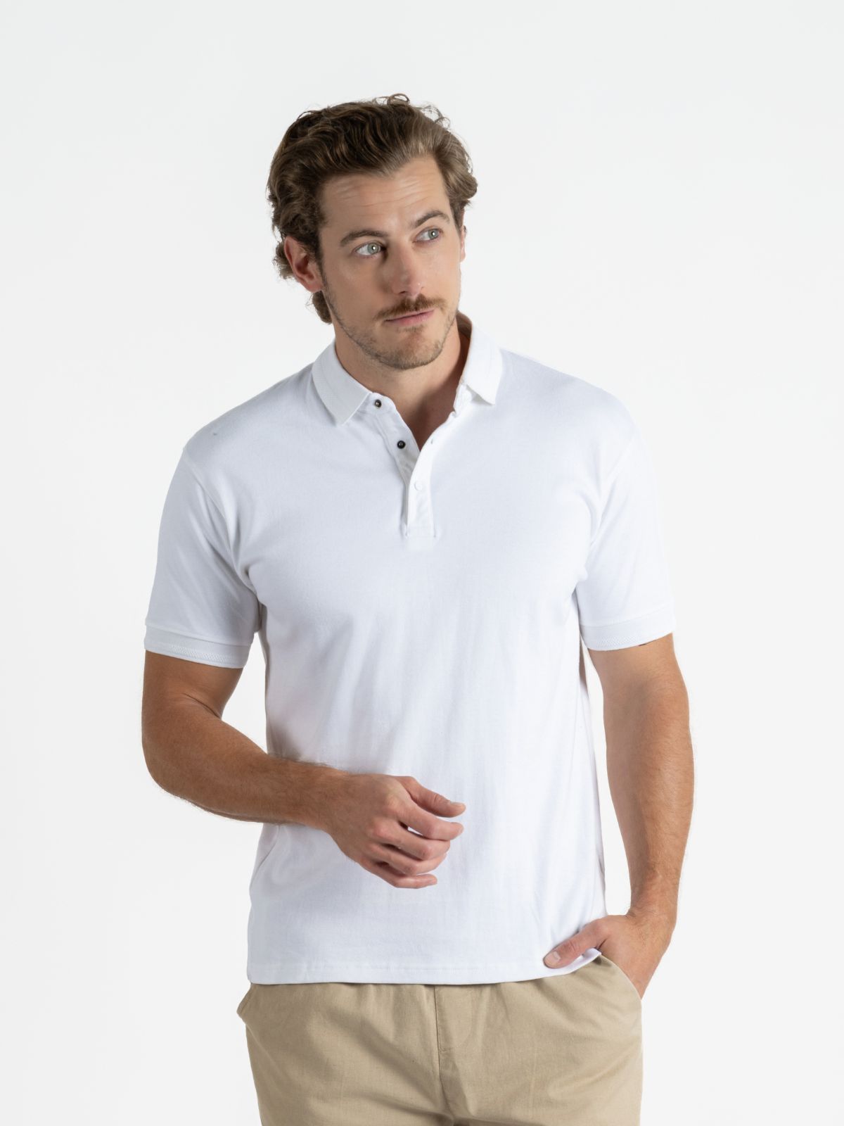 Playera Polo para Hombre - Playera Polo Boton Snap Blanco