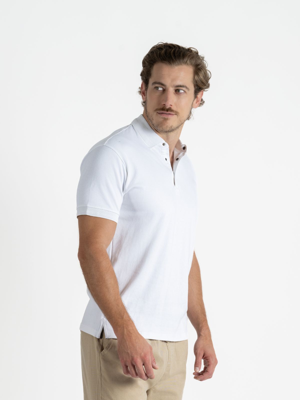 Playera Polo para Hombre - Playera Polo Boton Snap Blanco