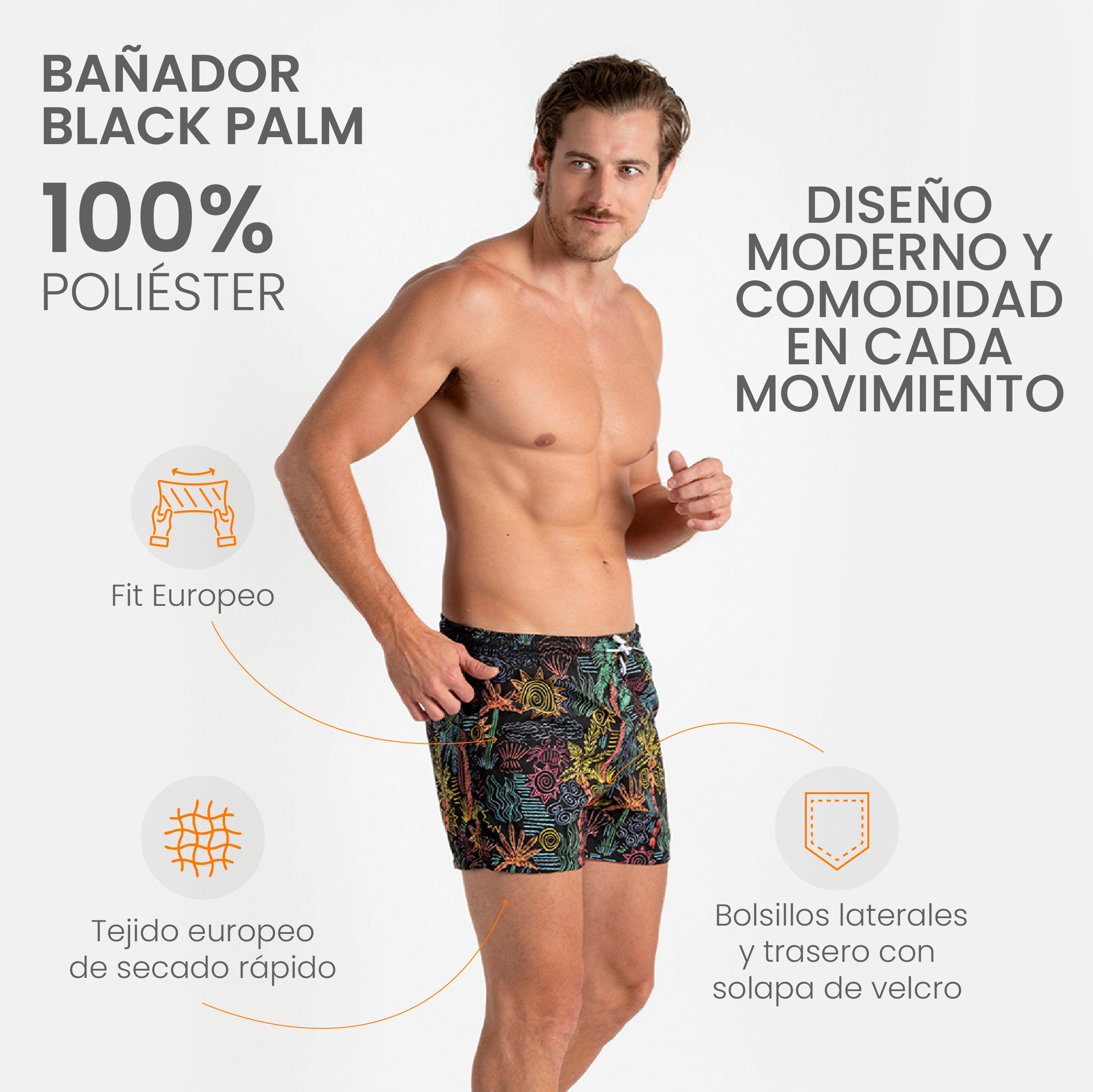 Traje de Baño Hombre - Bañador Navy Palm - Essential Collection S – XXL