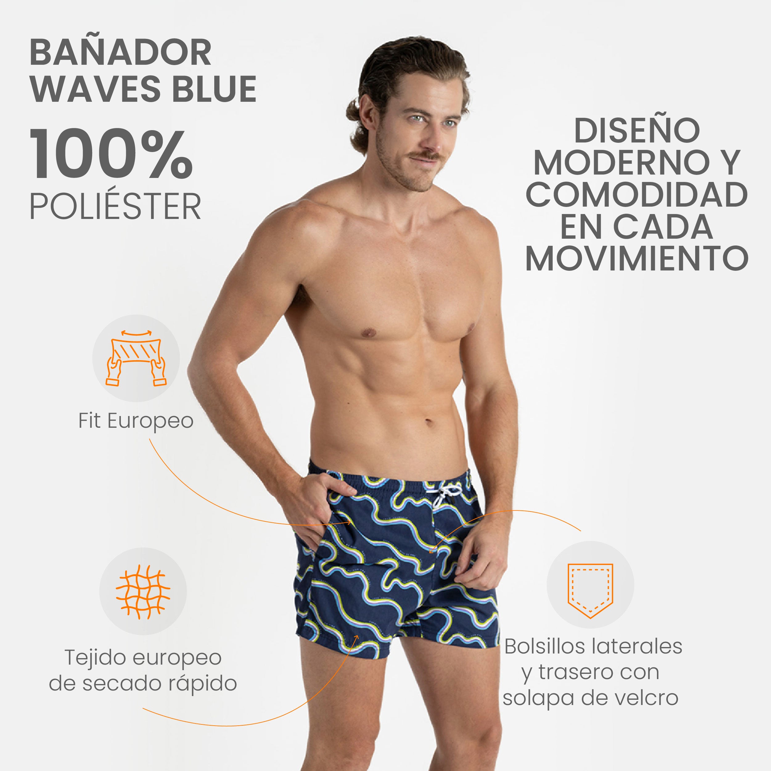 Traje de Baño Hombre - Bañador Waves Blue - Essential Collection S – XXL