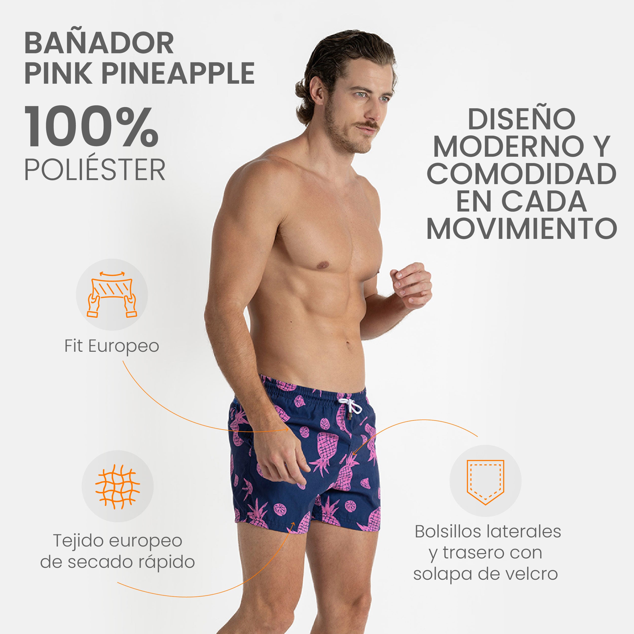 Traje de Baño Hombre - Bañador Pink Pineapple - Essential Collection S – XXL