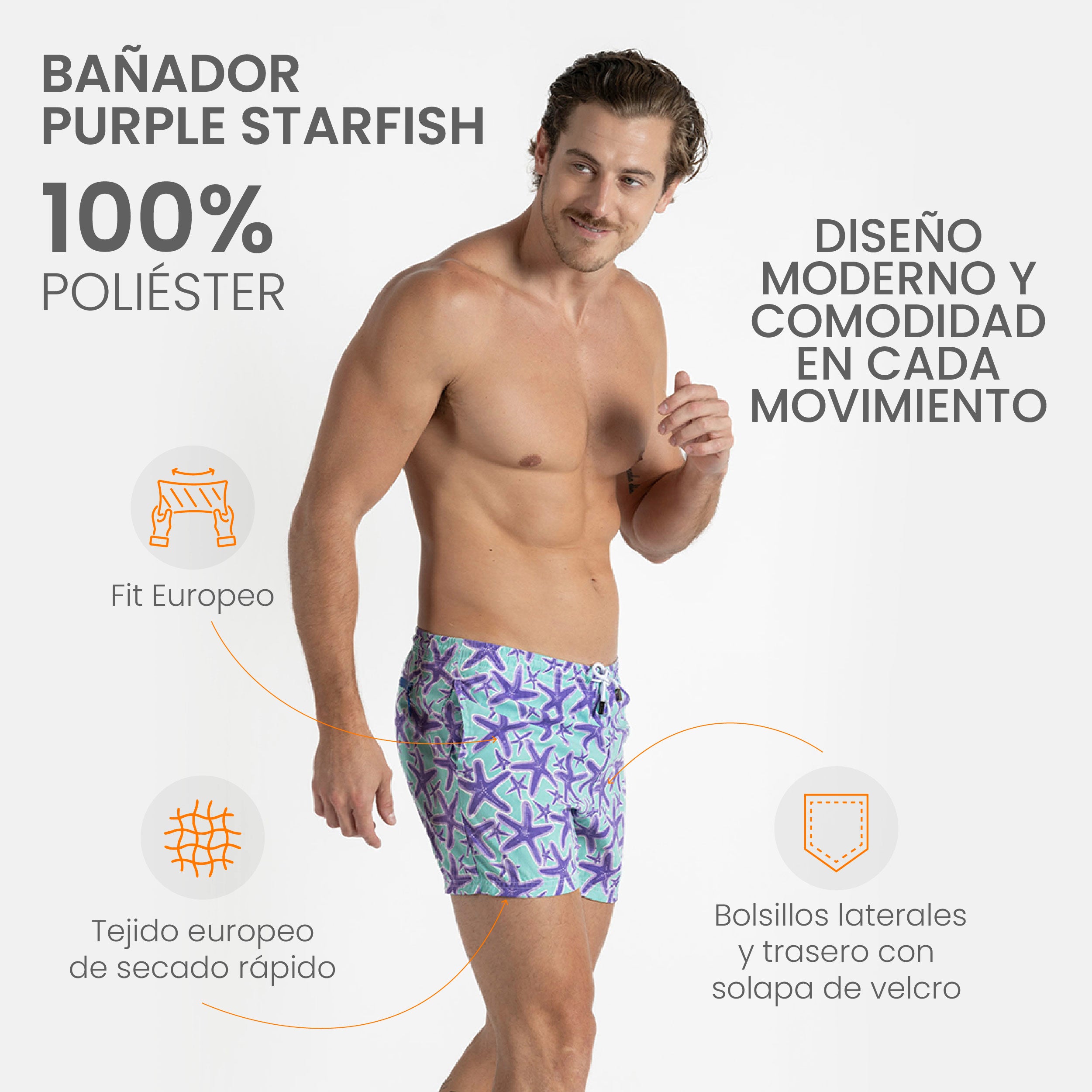 Traje de Baño Hombre - Bañador Purple Starfish - Essential Collection S – XXL