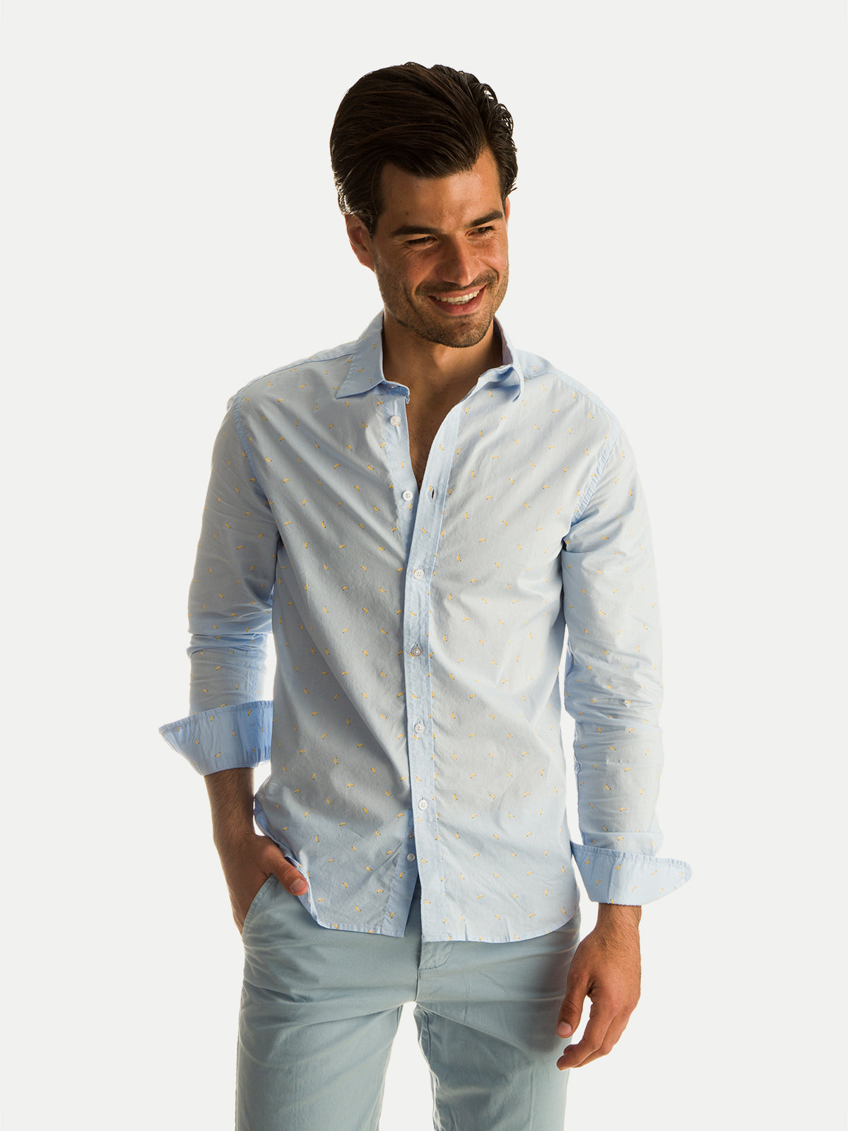 Camisa de Algodón para Hombre - Manga Larga Blue Banana - 100% Algodón