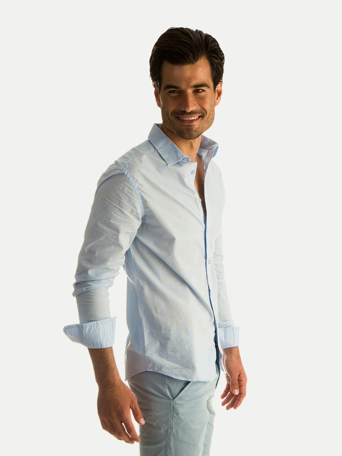 Camisa de Algodón para Hombre - Manga Larga Blue Banana - 100% Algodón