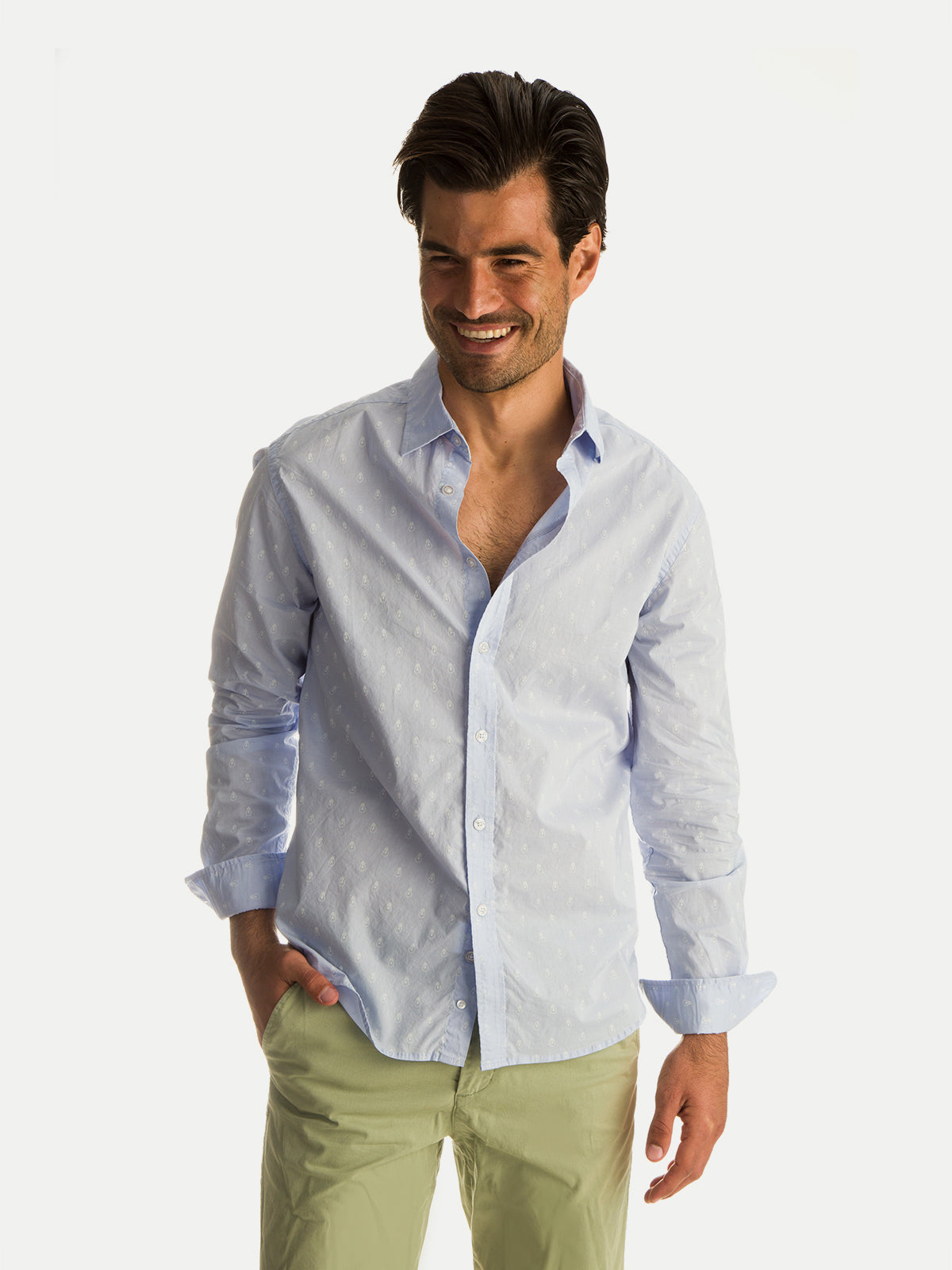 Camisa de Algodón para Hombre - Manga Larga Blue Bulb - 100% Algodón