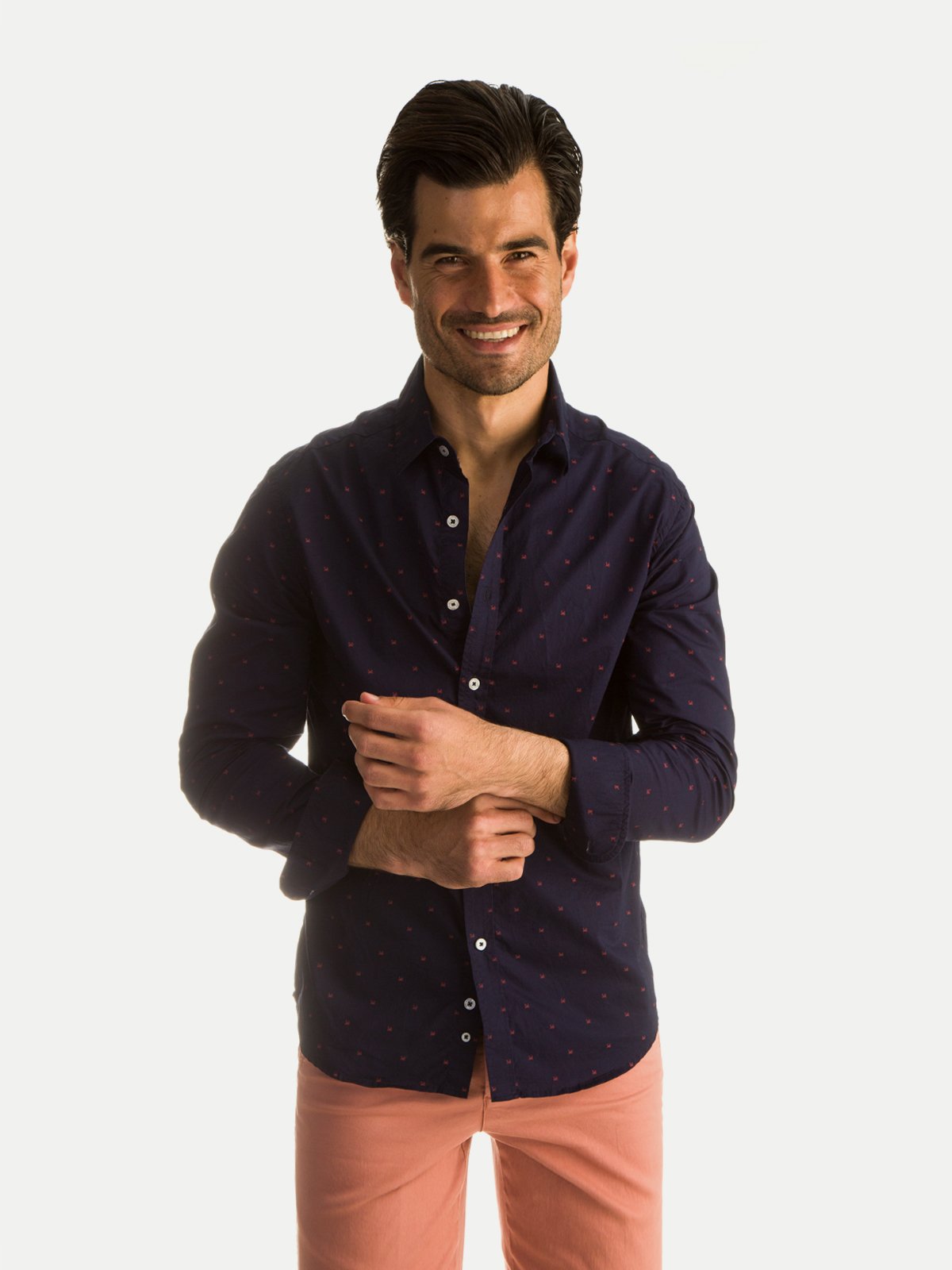 Camisa de Algodón para Hombre - Manga Larga Navy Crabs - 100% Algodón